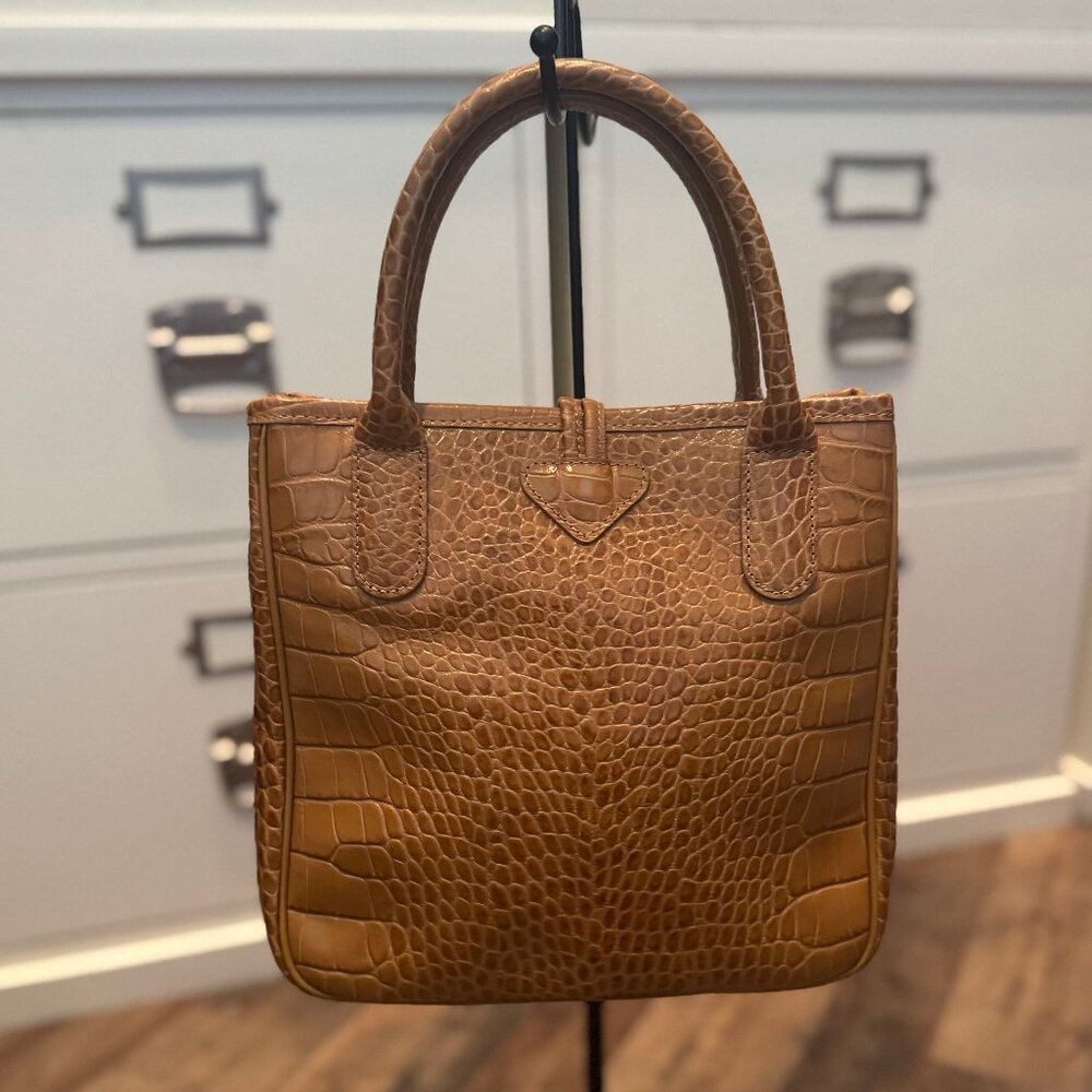 Longchamp Embossed Croc Brown Tote Bag - Picture 2 of 3